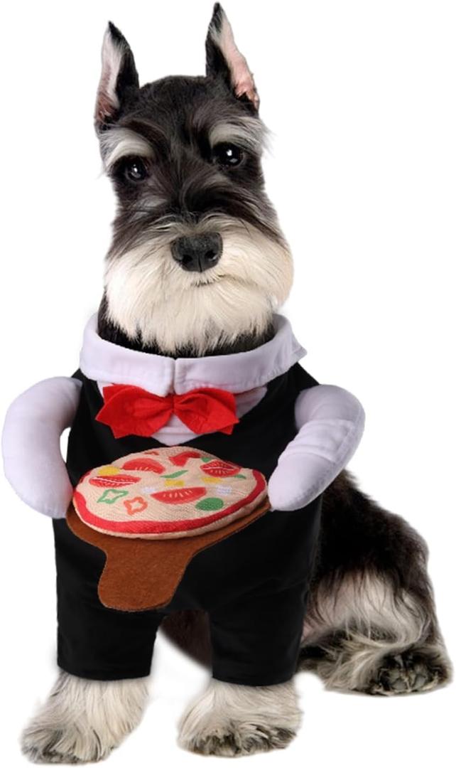 NACOCO Dog Halloween Waiter Costume - Pet Pizza Outfit Cute Funny Cosplay Clothes Apparel with Pizza Party Holiday for Small Medium and Large Dogs Cats(Black, M) 