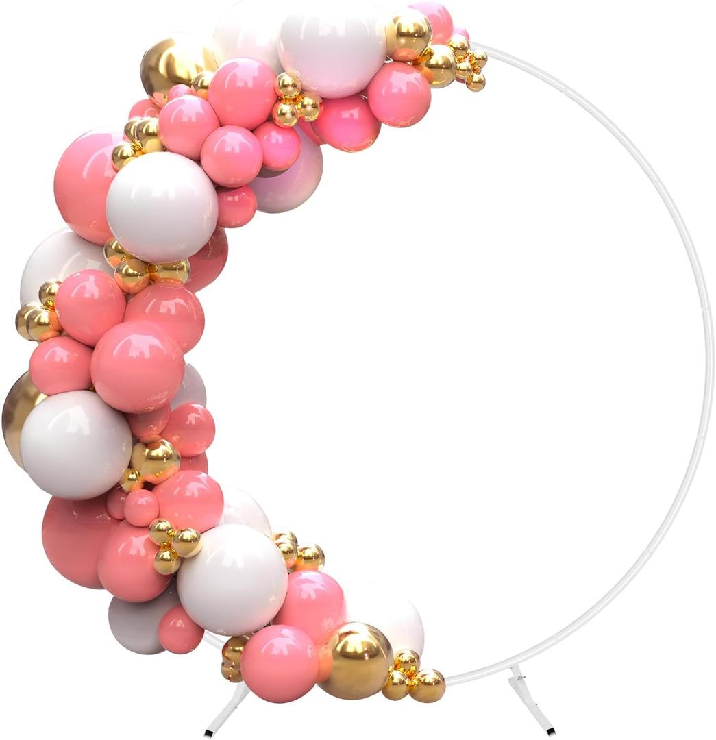 6.6ft Round Backdrop Stand, Stable Circle Balloon Arch Frame, Metal Circle Arch Stand for Wedding Birthday Party Baby Shower Decoration(White)