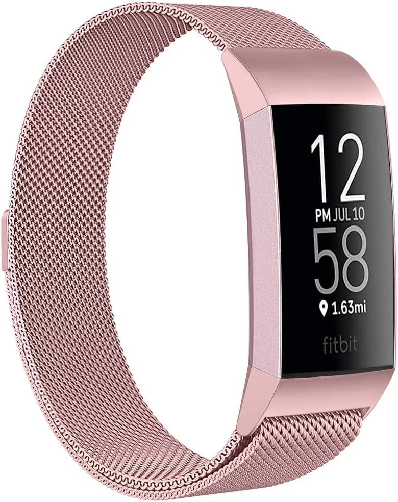 ZWGKKYGYH Compatible with Fitbit Charge 4 and Fitbit Charge 3 Bands for Women Men, Rose Gold Stainless Steel Mesh Metal Band Replacement Accessories Bracelet Strap for Women Men, Small (Small: 5.5" - 7.9")