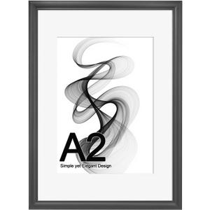 A2 Poster Frame, 16.5x23.4 Picture Frame Matted to 11.7x16.5, Solid Wood A2 Picture Frame-Horizontal and Vertical Wall Hanging for Home, Exhibition, Caffe(Black)