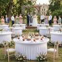 6 Pack White Round Spandex Tablecloths for 60in Tables, Wrinkle Free Stretchy 120inch Fitted 5FT Round Table Cloths Cover with Skirt for Wedding Party Dining Banquet Events