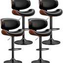 YaFiti Bar Stools Set of 4, Bentwood Adjustable Height Swivel Bar Stools, PU Leather Upholstered Bar Chair with Back and Footrest for Bar, Kitchen, Dining Room, Black