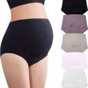Mama Cotton Women’s Over The Bump Maternity Panties High Waist Full Coverage Pregnancy Underwear Adjustable Waistband (Multicolor B 5 Pack, Size-M)
