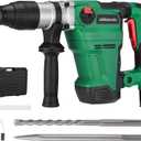 SDS Max Rotary Hammer Drill, 1-1/2 Inch 13 Amp Heavy and Duty Corded Concrete Demolition Hammer with 3 Functions, 6 Variable Speed, Safety Clutch, Vibration Control, 2 Chisels