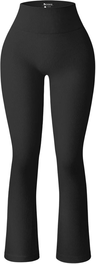 OQQ Women's Flare Pants Ribbed Seamless Workout High Waist Bell Bottoms Pants (X-Large, Black)