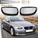 X AUTOHAUX Pair Front Kidney Grille Gloss Black for BMW E92 2007-2010 2 Door Single Line