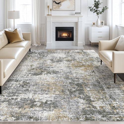 Abstract Living Room Rug 8x10 - Modern Washable Soft Thin Area Rug for Living Room Bedroom Under Dining Table - Neutral Indoor Floor Rug Carpets for Home Office Playroom Nursery - Black Glod