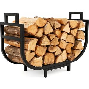 Breeze Touch 30In Curved Firewood Rack Indoor with Handle, Black Metal Log Holders for Firewood Outdoor, Rustproof Wood Holder, Heavy Duty Firewood Storage for Fireplace Patio Deck