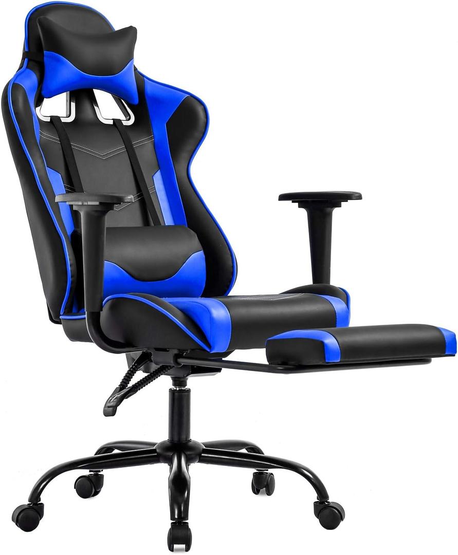 BestOffice | Ergonomic Gaming Chair | Blue | Reclining Computer Chair with Lumbar Support, Headrest Pillow, Adjustable Footrests | 360 Swivel with Heavy Duty Wheels | for Home & Office
