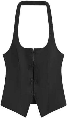 Milumia Women's Backless Halter Crop Top Y2K Bow Front Cut Out Sleeveless Going Out Tank Tops Black XX-Small
