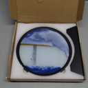 Moving Sand Art Picture - 3D Quicksand Painting Decor - Round Glass 3D Deep Sea Sandscape - Relaxing Decoration for Home,Office,Desk,Mantle,Bookshelf,Room- (Blue, 7 in)