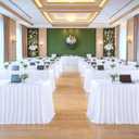 PARTISKY White Polyester Table Skirt for Rectangle Tables 17f, Wrinkle Resistant Pleated Ruffle Table Cloth for Birthday Party Banquet Wedding Baby Shower