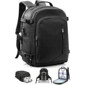 BJLFS Travel Backpack for Women Men, Carry On Backpack with USB Charging Port & Shoe Pouch, TSA 15.6inch, Flight Approved, College Nurse Bag Casual Laptop Daypack for Weekender Business Hiking,Black (Black With Shoe Compartment)