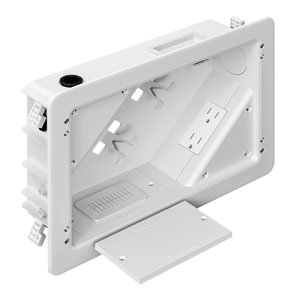 inWall TV Box with Flange for Home Theater Installation, 11.9" x 8.4" Cord Hider for Wall Mounted TV, with 2 Outlets, Cable Bracket, LV Cable & 11/2" ENT Entrance, Ideal for New or Retrofit Job