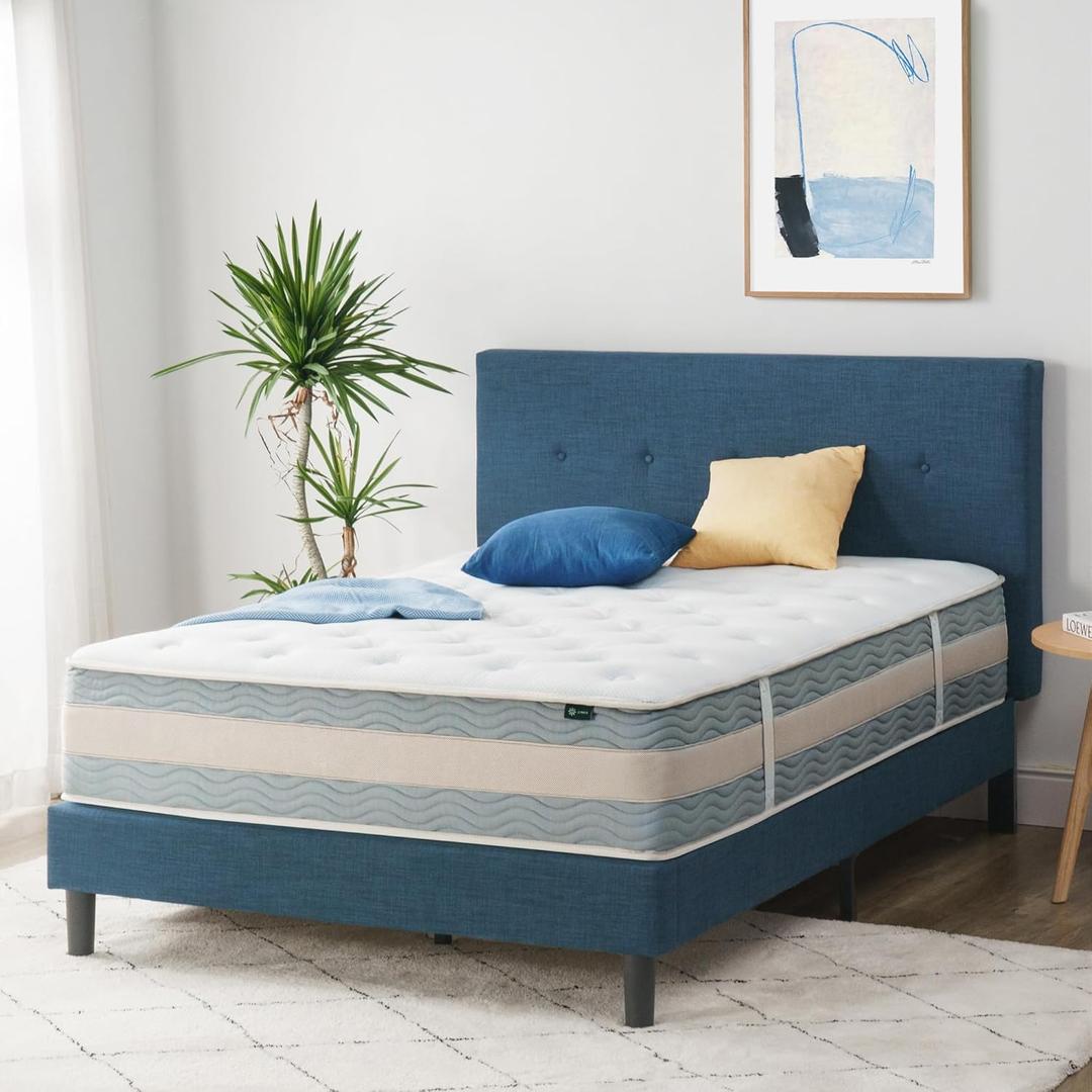 ZINUS 12 Inch Cooling Comfort Support Hybrid Mattress [New Version], Queen, Fiberglass Free, Medium Plush, Cooling Motion Isolation, Certified Safe Foams & Fabric, Mattress in A Box (White)