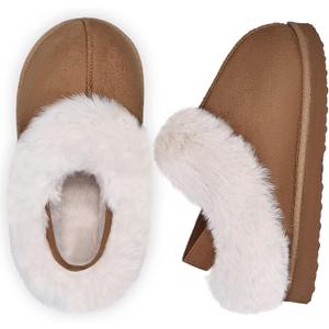 IceUnicorn Toddler Slippers with Backstrap Girls Boys Fuzzy House Shoes Kids Warm Memory Foam Slippers Bedroom Slides for Indoor Outdoor (7.5-8.5 Toddler, Light Brown)