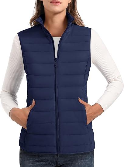 MAGCOMSEN Women's Puffer Vest Lightweight Stand Collar Zip 4 Pockets Puffy Vests Sleeveless Quilted Padded Outerwear
2XL, Navy