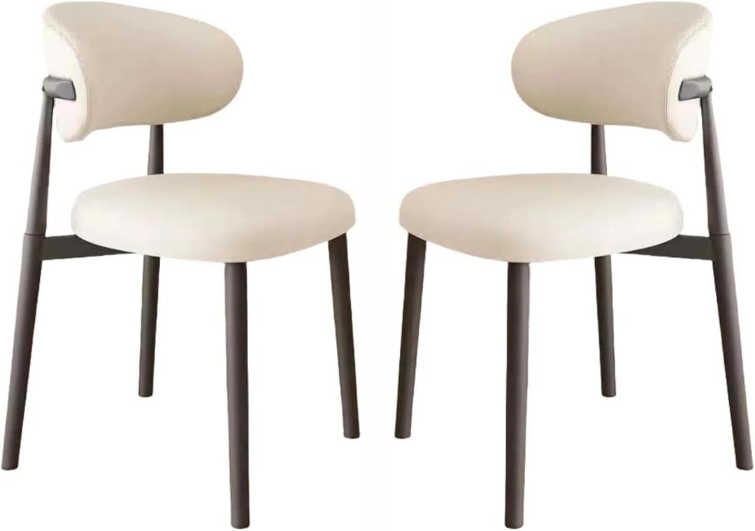 White Dining Chairs Set of 2,Modern and Stylish PU - Leather Upholstered Dining Table and Chairs, Carbon Steel Material