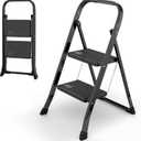 2 x 2-Step Ladder with Wide Anti-Slip Platform & Thick Rubber Feet | Heavy Duty Foldable & Portable | 330 lbs Capacity, Steel Frame, Rubber Handgrip, Folding Step Stool