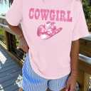 Oversized Western Cowgirl Shirts for Women Country Music Rock Band Tshirt (L)