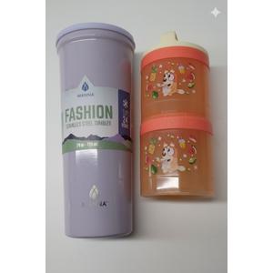 Whiskware Bluey Stackable Snack Containers for Babies, Toddlers, and Kids, 3 Stackable Snack Cups for School and Travel, Cupholder Friendly, Bluey and Bingo! with MANNA Fashion STAINLESS STEEL TUMBLER 24OZ (no straw)