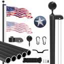 SKGPOLE 20FT Sectional Flag Pole Kit, Extra Thick Heavy Duty Aluminum Flagpoles for Outside House Inground with 3'*5' American Flag and Black Ball Topper for Residential or Commercial Use, Black