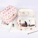 Quilted Makeup Bag,Large Cosmetics Bag Set,Cotton Coquette Floral Make up Pouch,Travel Toiletry Bag for Women (3pcs, Park)