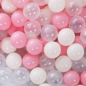 PlayMaty Colorful Pit Balls 2.1-inch Plastic Ocean Ball Crush Proof Stress Balls for Kids Pool Ball Playhouse Pit Accessories (100 balls-Pink+beige+transparent)