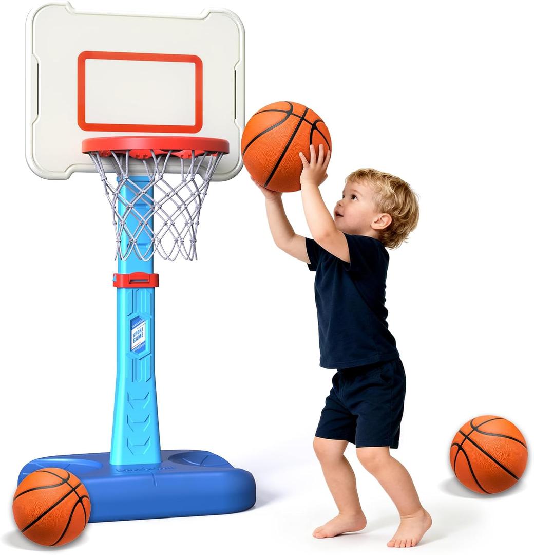 Toddler Basketball Hoop Indoor for Age 1 2 3, Adjustable Kids Basketball Hoop, Mini Basketball Hoop with 3 Balls for Outdoor Poolside, Christmas Birthday Sport Toys Gifts for Baby Boys Girls Age 1-3