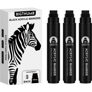 BIGTHUMB 3 Pcs Black Jumbo Permanent Markers: 15mm Wide Tip Thick Acrylic Paint Pen Large Calligraphy Marker for Rock Painting, Poster, Sign, Canvas, Glass, Wood, Ceramic