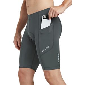BALEAF Men's Padded Cycling Shorts Bicycle Bike Riding Tights Road Biking Pants Pockets UPF 50+ Grey Size M