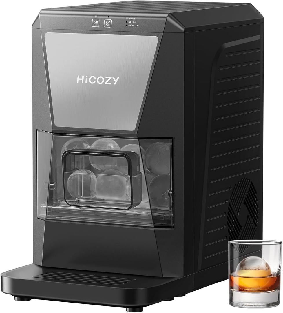 HiCOZY B1 Clear Ice Ball Maker Countertop,Sphere Ice Maker with IcyGem Technology,2 Ice Balls in 60Mins,40 pcs/Day, Self-Cleaning Ice Machine with Ice Tong for Cocktails, Whiskey & Bourbon (Dark Gray)