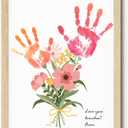 TwoDays Flower Bouquet Handprint Art Craft DIY Kit, Unique Gifts for Mom From Daughter or Son for Mother's Day Birthday Christmas, Gift for Grandma.(12" X 16", With Wood Frame)