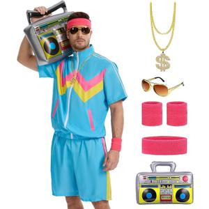KDFJIEelf 80s Track Suit for Men Women, Short Sleeve Tracksuit Set, 90s Retro Windbreaker Couples Set (Blue, 3X-Large)