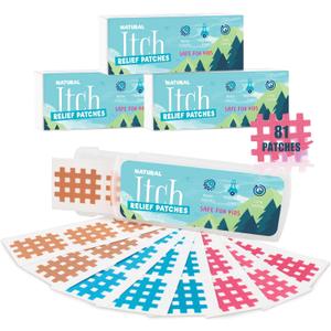 Bite Itch Relief Patches 81 Patches for Kids & Adults, Instantly Reduce Swelling Itching, All-Natural Anti Itch Patches Kid-Friendly for Travel, Hiking, Summer Camp Essentials (Multi)