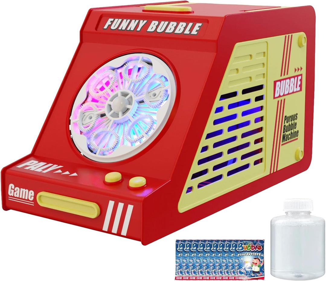 PANACARE Automatic Bubble Machine Portable Bubble Blower with LED Lights /240ml Bubble Solution/10000+ Bubbles Per Minute/12Holes Bubble for Outdoor/Indoor Wedding Party Birthday Gifts (Red 889-23)