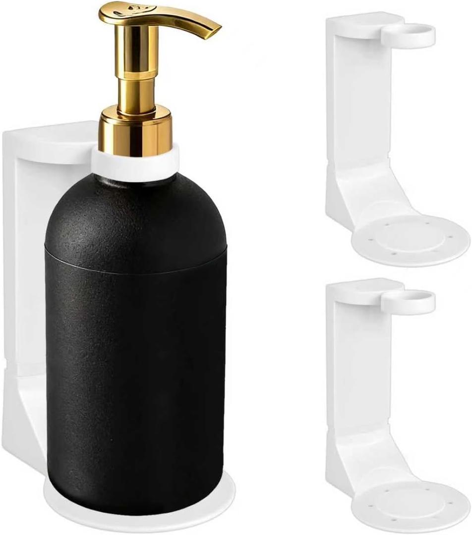 No Drill Shampoo & Conditioner Holders 2 Pack Adhesive Wall Mount Hand Soap Holder for Pump Bottle, 11LB Weight Capacity Fit Large Lotion Bottle