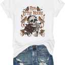 Skeleton Shirt Women Halloween Skeleton T-Shirt Skull Graphic Tees Casual Fall Short Sleeve Funny Casual Athletic Tops (White, S)