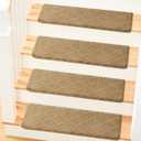 MBIGM Bullnose Carpet Stair Treads Non Slip Stair Mats for Wooden Stairs (14, Camel - Diamond, 9.5" x 30")