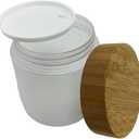 Empty Bamboo Lid Jar 8oz/250g,Refilable Plastic Round Cosmetic Containers for Powder, Body Butter, Cream, Lotion, Wide Mouth Makeup Sample Storage Pot Dispenser(Frost)