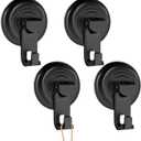 2 x Suction Cup Hooks for Shower, Powerful Vacuum Suction Cup Hook for Towel, Robe, Loofah, No Hole Punched, Reusable Bathroom Towel Hooks, Black, 4 Pack