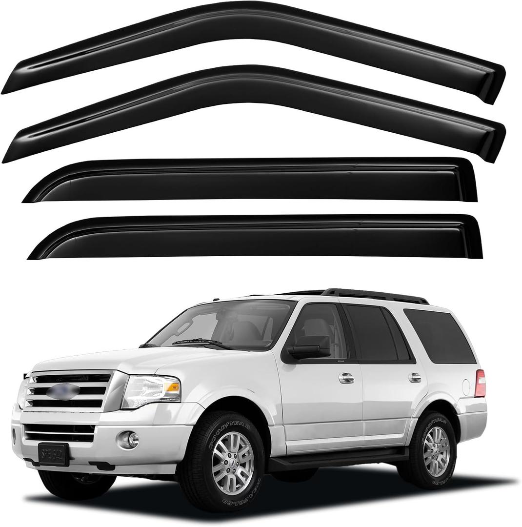 Window Visors Rain Guards for 1997-2017 Ford Expedition, Out-Channel Window Vent Wind Deflectors Visors Shades for 2007-2017 Expedition XL, 1998-2017 Lincoln Navigator