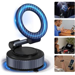 surundo Magnetic Phone Holder for Car - Upgraded 360 Vacuum Magnetic Phone Holder, Foldable Retractable Suction Cup Car Mount for Magsafe for Your Car/Gym/Mirror Mount for iPhone & Android (Gray Black)