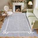 GarveeHome Scalloped Bow Rug for Living Room, Solid Grey Rug for Dorm, Washable Rugs 8x10 Soft Low Pile Non Slip Scalloped Rugs for Nursery College Bedroom Decor Kids Room Playroom