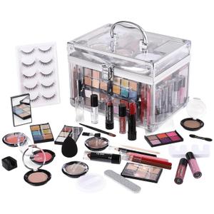 Makeup Kit for Women Full Kit - Eyeshadow Palette, Lipsticks, Lipgloss, Blushes, Contour, Highlighters, Makeup Pencil, False Eyelashes, Re-usable Train Case Gift Set for Teen Girls Starters Pros