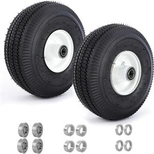 (2 Pack)4.10/3.50-4 Tubeless Lawn Mower Tire and Wheel,New Sawtooth Tread Tubeless Tire,3/4" and 5/8" Bearing, 4-1/4" Centered Hub,Compatible with Toro TimeCutter and Exmark Ouest Z-Turn Mower