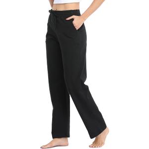 Willit Women's Cotton Sweatpants Open Bottom Yoga Sports Pants Straight Leg Lounge Athletic Pants with Pockets (Medium, Black)