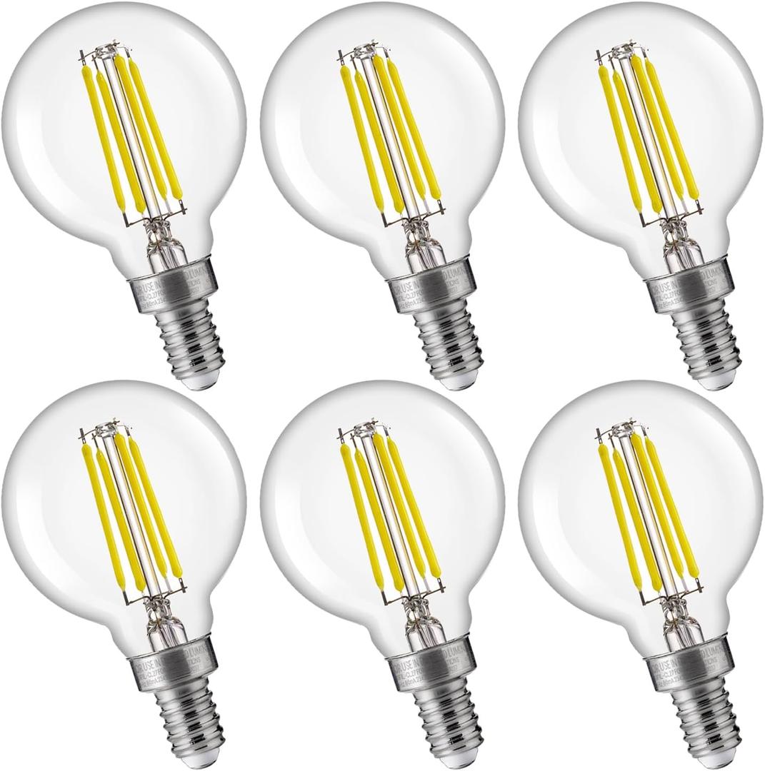 FLSNT 60W Equivalent LED Globe Candelabra Bulbs, Dimmable G16.5 LED E12 Chandelier Light Bulbs, 550LM, CRI90, 5.5W, AC 120V, 6 Pack, 5000K Daylight