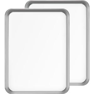 Baking Sheet Set of 2PCS, 18 inch Commercial Grade Stainless Steel Baking Pan, Professional Bakeware Oven Tray, Healthy & Non-toxic, Rust Free & Mirror Finish, Easy Clean & Dishwasher Safe ,2 Pans (17.5 × 13 in)