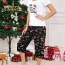 YIJIU Women's Short Sleeve Tops and Capri Pants Cute Cartoon Print Pajama Sets (S)